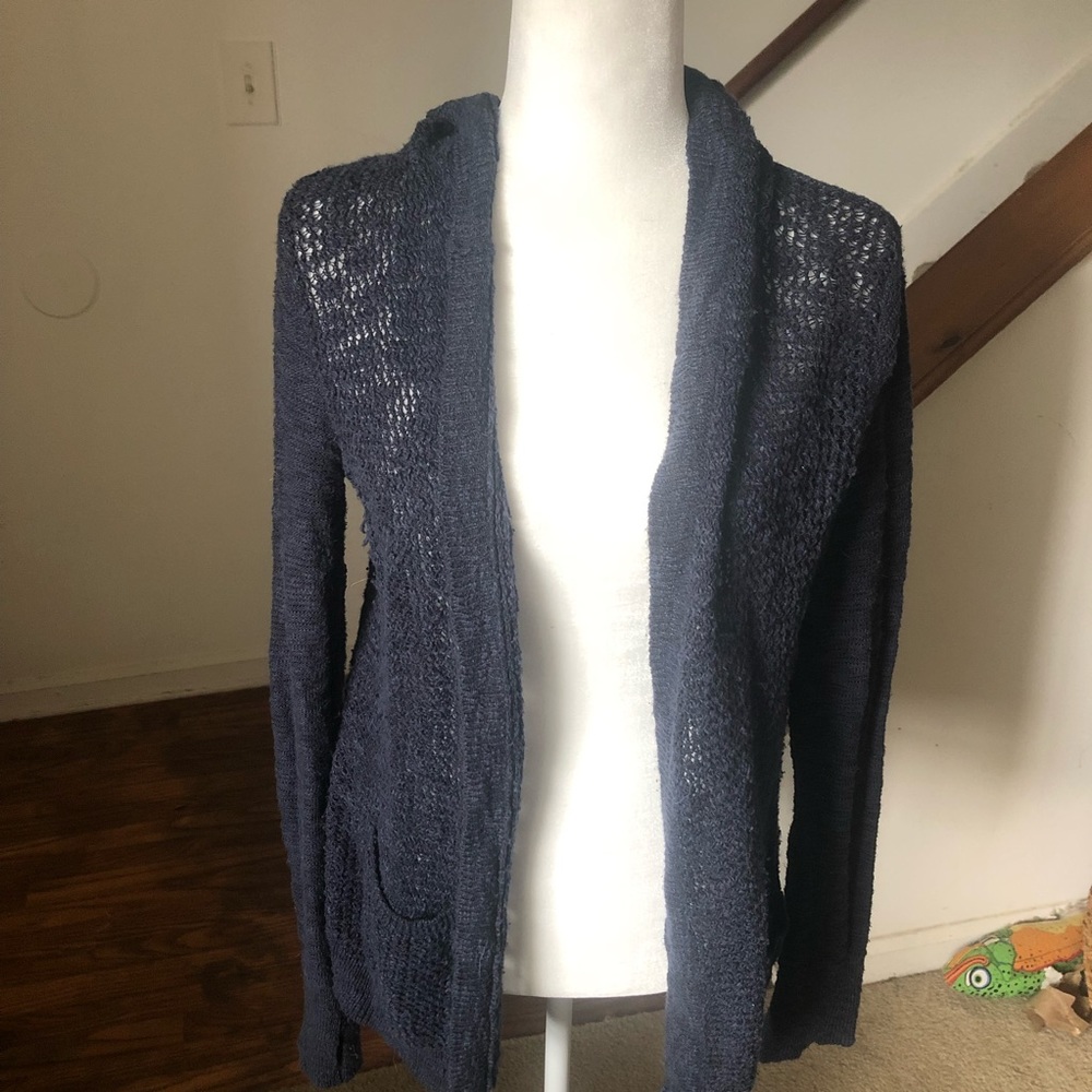 Navy Blue Medium Hooded Cardigan Sweater